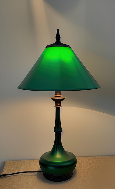 Uma lâmpada verde com uma sombra verde.