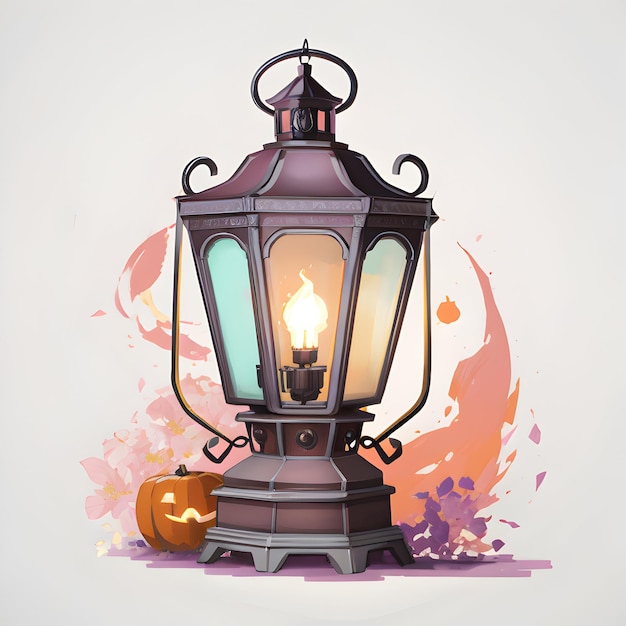Uma lanterna assombrada com tema de Halloween com aquarela