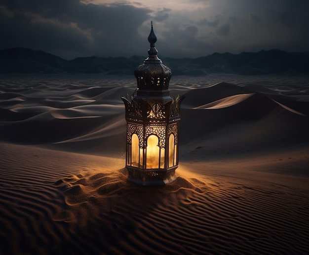 Uma lanterna no deserto à noite