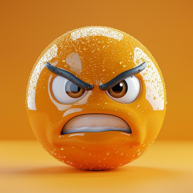 Uma laranja com uma cara de raiva.