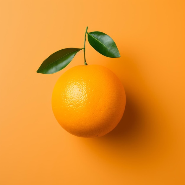 uma laranja com uma folha em um fundo laranja