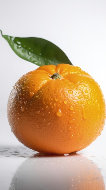 Uma laranja com uma folha verde em cima IA generativa