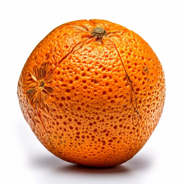 Uma laranja com uma pequena flor