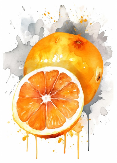 Uma laranja está ao lado de uma metade de uma laranja.
