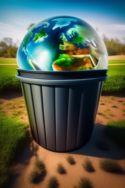 Uma lata de lixo com o planeta Terra nela