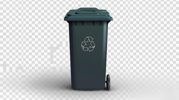 uma lata de lixo verde com um símbolo nela
