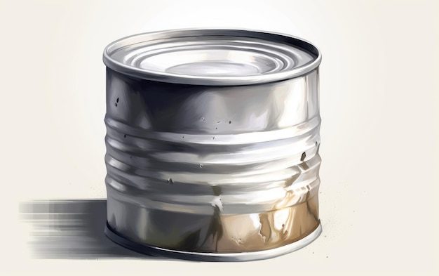 Foto uma lata de metal desenhada em ilustrações de latas de aquarela de fundo branco geradas por ai