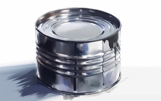 uma lata de metal desenhada em ilustrações de latas de aquarela de fundo branco geradas por ai