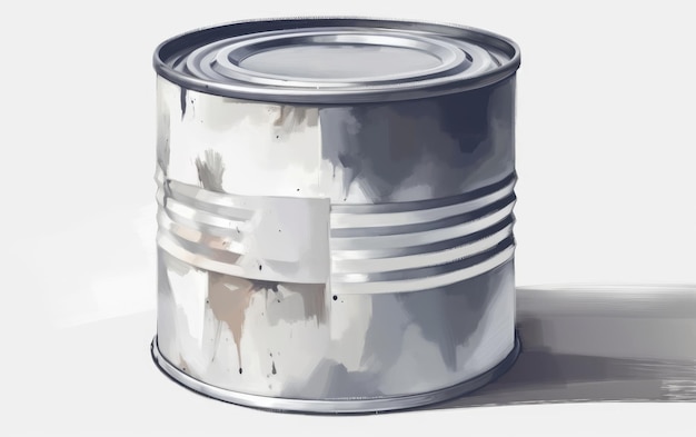 uma lata de metal desenhada em ilustrações de latas de aquarela de fundo branco geradas por ai