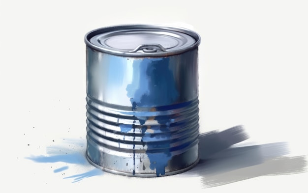 uma lata de metal desenhada em ilustrações de latas de aquarela de fundo branco geradas por ai