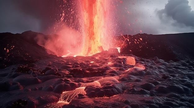 Foto uma lava fluindo para um vulcão arte de ia generativa