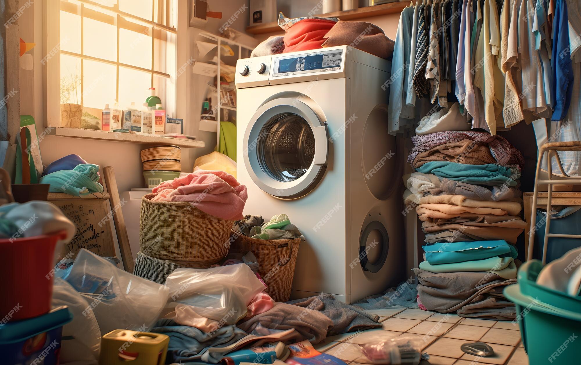 Lavanderia Feminina Enquanto O Homem Toca Tabuleiro Foto de Stock