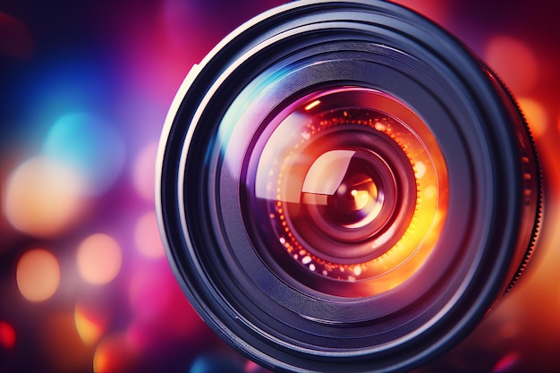 Uma lente de câmera com um fundo colorido