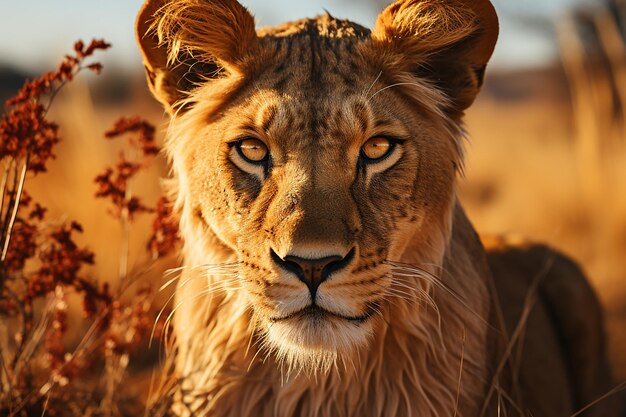 Uma leoa cativante em close-up na savana africana