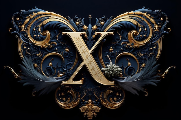 uma letra dourada x é exibida em um design de fantasia