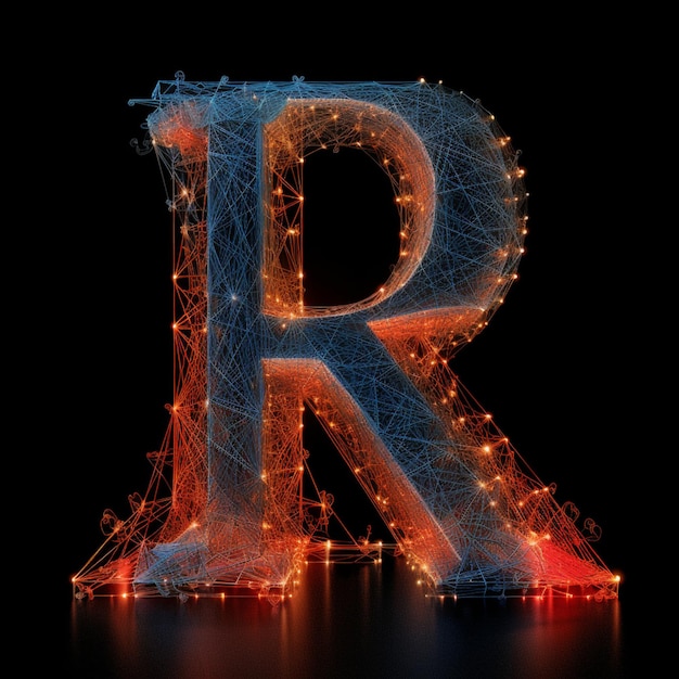 Foto uma letra grande r com luzes