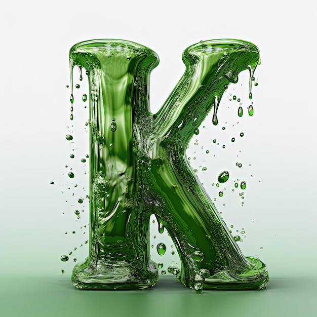 uma letra k em foto líquida verde no estilo de pop hiperrealista
