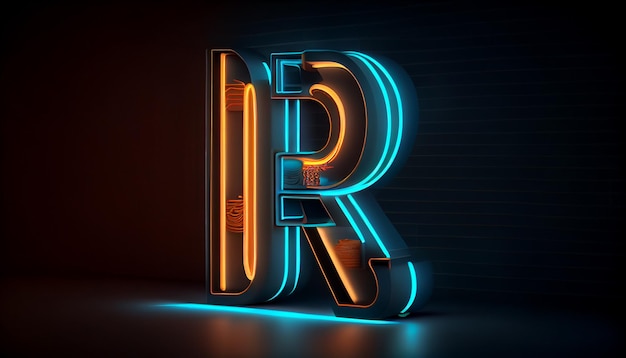 Uma letra neon r com um fundo preto