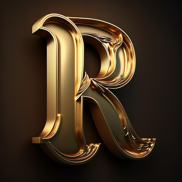 Uma letra r dourada com um fundo escuro.