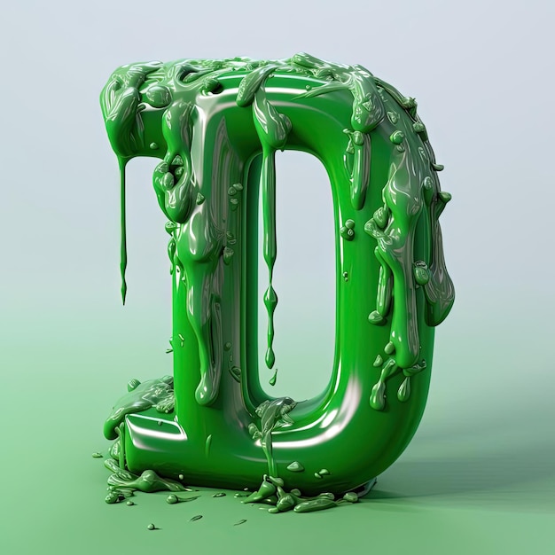 uma letra verde D coberta de plástico derretido no estilo de pop hiperrealista
