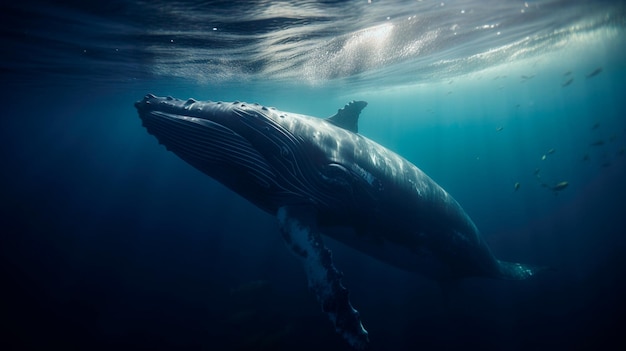 Uma linda baleia jubarte está nadando no oceano Uma baleia em seu elemento nativo Generative AI