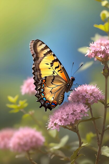 Uma linda borboleta em campos de flores da natureza