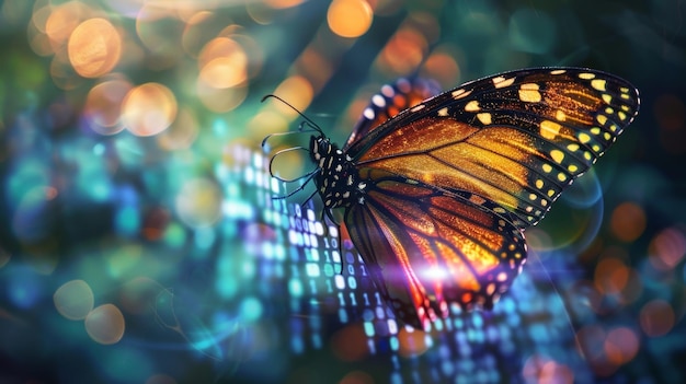 Uma linda borboleta emergindo de seu co suas asas adornadas com intrincados padrões digitais