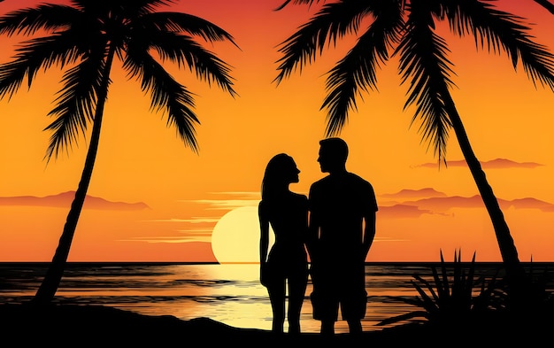 uma linda cena de praia no estilo de cromaticidade ousada amor exótico pôr-do-sol