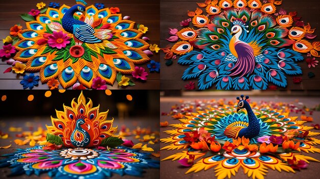 Uma linda diya de diwali com desenho de rangoli