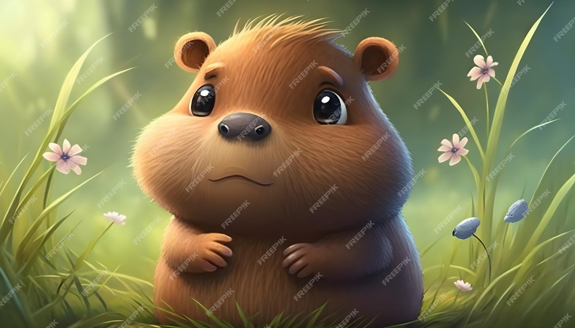 Bonito Pequeno Bebê Capivara Adesivo. Cartoon Animal Personagem