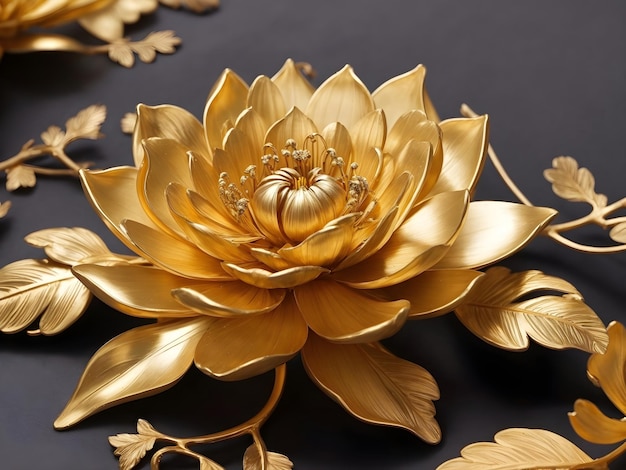 Uma linda flor dourada com folhas adornadas