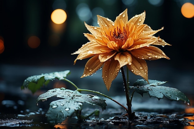 Uma linda flor na chuva