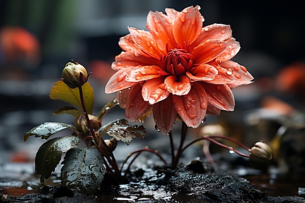 Uma linda flor na chuva