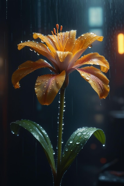 Uma linda flor na chuva