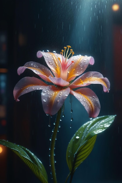 Uma linda flor na chuva