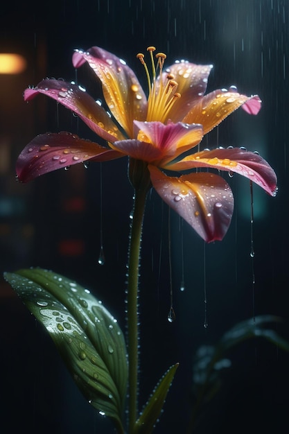 Uma linda flor na chuva