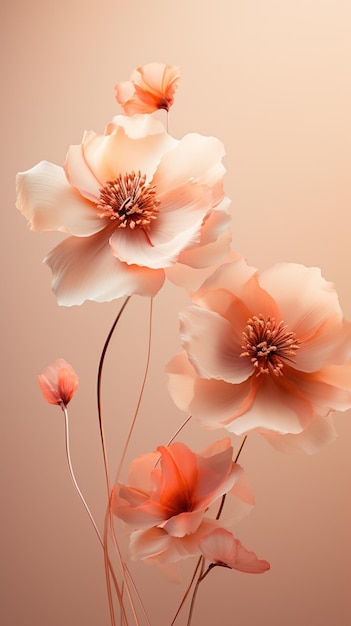 uma linda flor rosa contra um fundo bege no estilo de translucidez em camadas