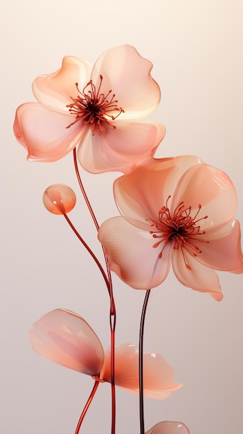 uma linda flor rosa contra um fundo bege no estilo de translucidez em camadas