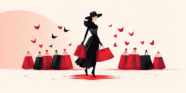 Uma linda garota bonita segurando sacos de compras para comprar itens de luxo no shopping por generative ai