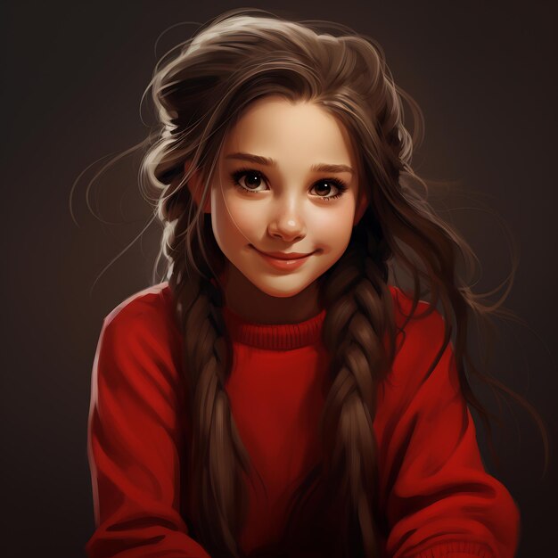 Uma linda garota com cabelos compridos vestindo uma camisola vermelha