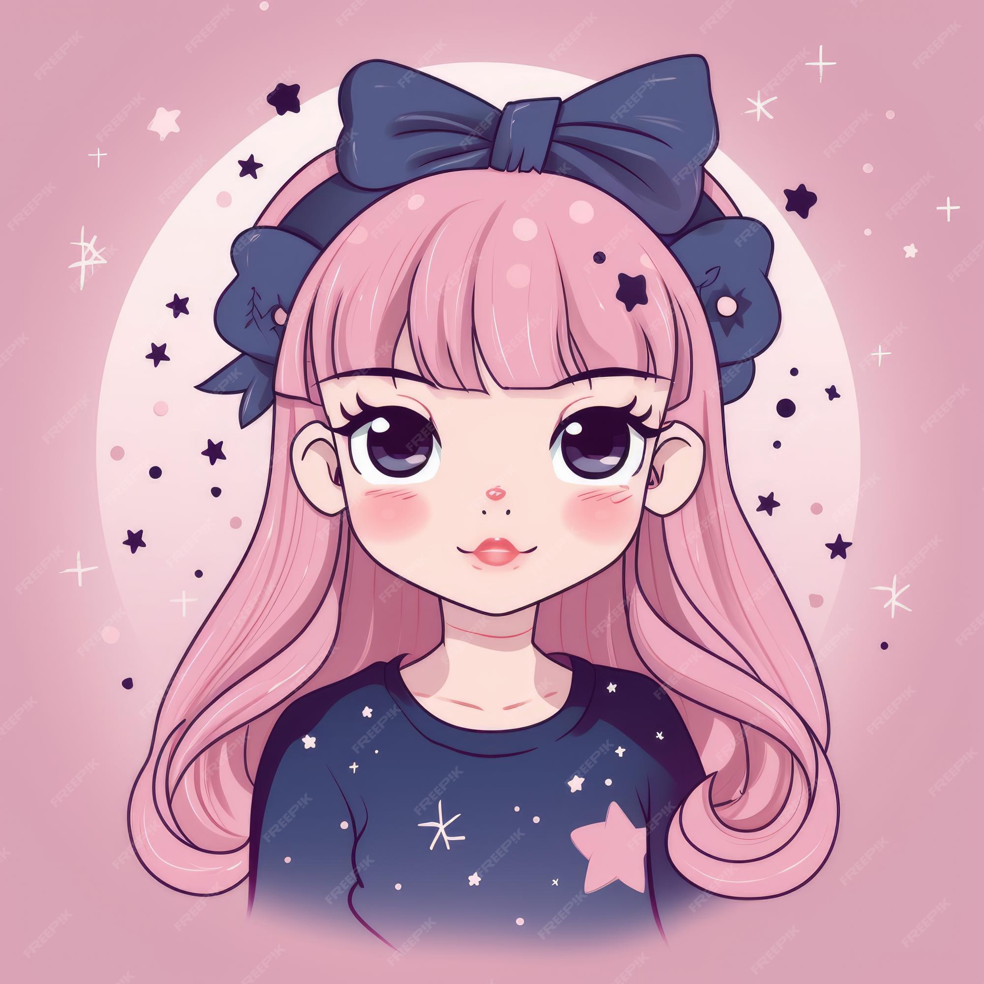 Uma garota de desenho animado com roupa kawaii aponta para a esquerda no  estilo utilitário