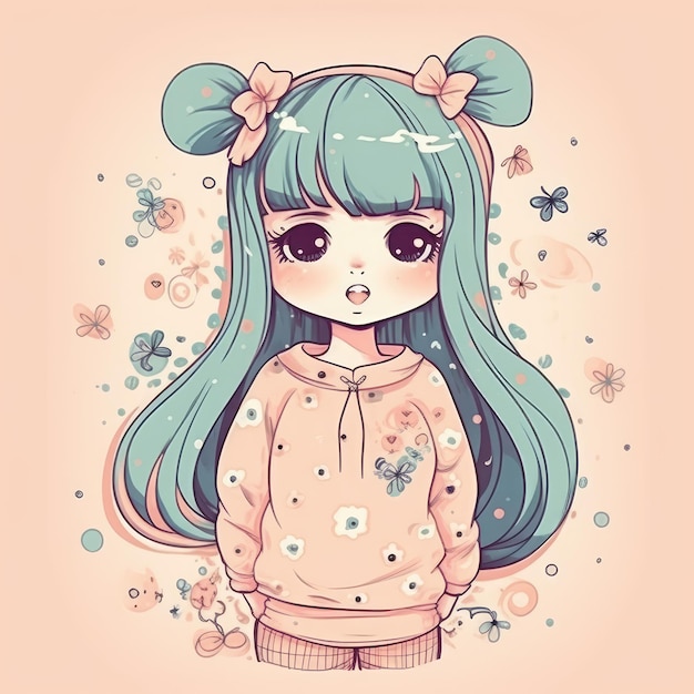 Uma linda garota de anime estilo kawaii de desenho animado garota de estilo  anime ai gerada