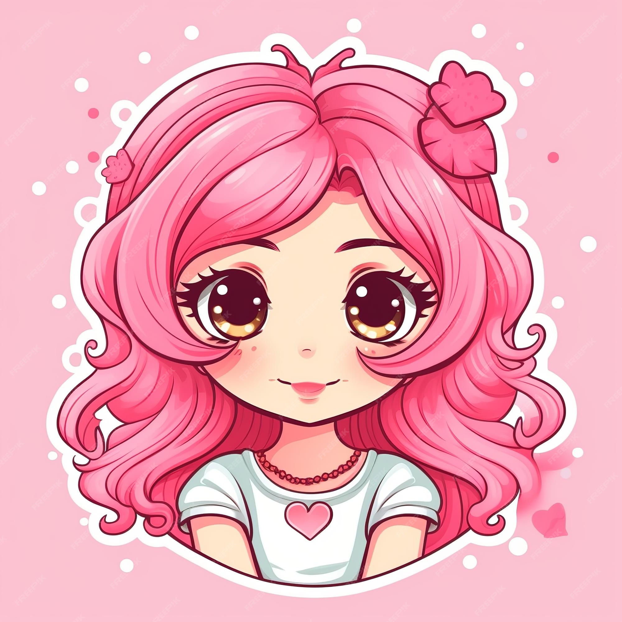 Cabelo longo rosa de menina bonita e bonita com desenho de boneca  ilustração de personagem de desenho animado 2294193 Vetor no Vecteezy