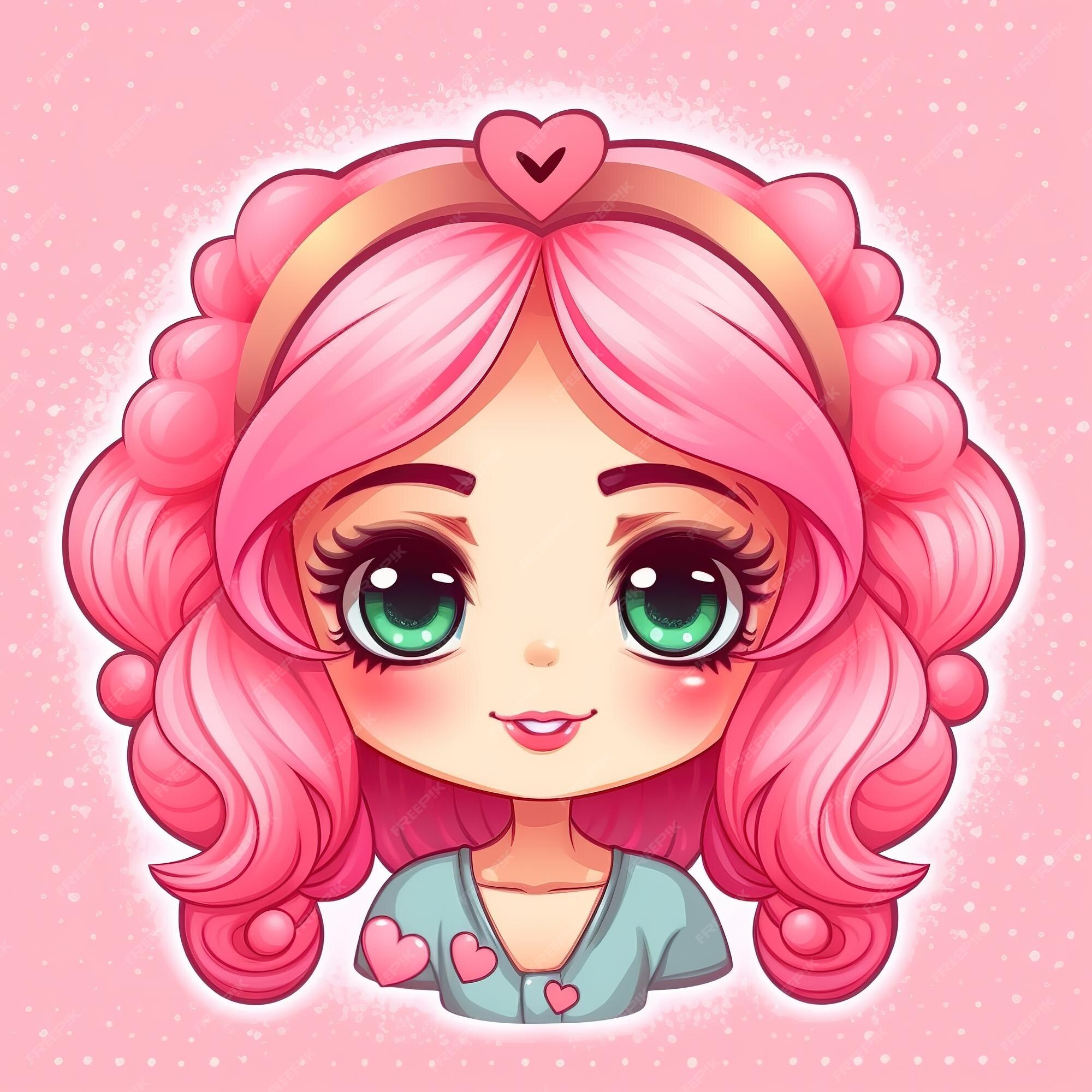 Cabelo longo rosa de menina bonita e bonita com desenho de boneca  ilustração de personagem de desenho animado 2294193 Vetor no Vecteezy