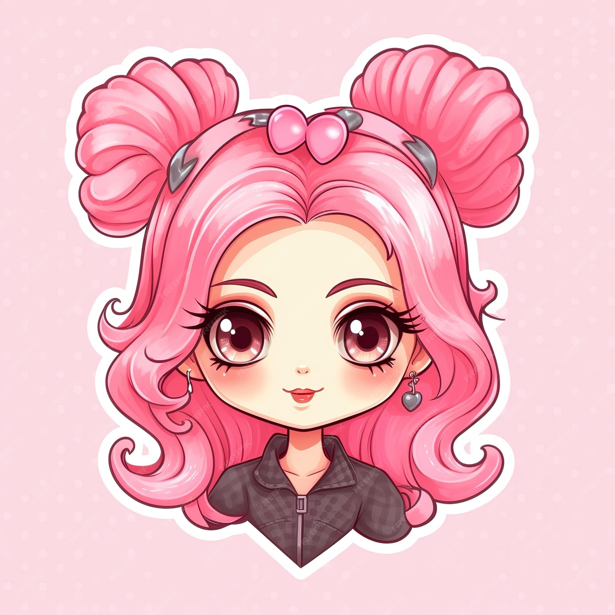 Cabelo longo rosa de menina bonita e bonita com desenho de boneca  ilustração de personagem de desenho animado 2294193 Vetor no Vecteezy