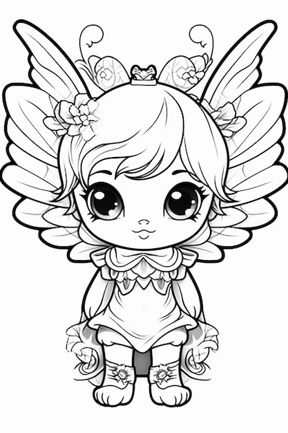Foto uma linda garotinha anjinha com asas e flores na cabeça ai generativa