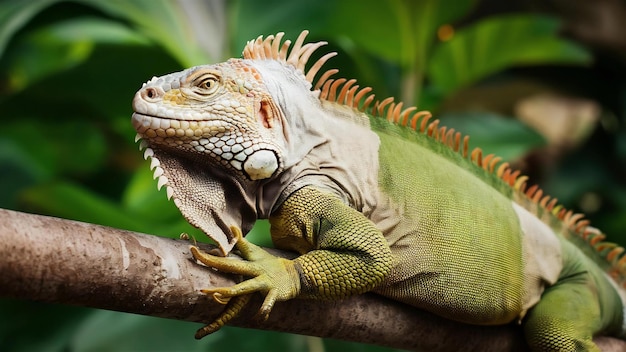 Uma linda iguana verde no galho.