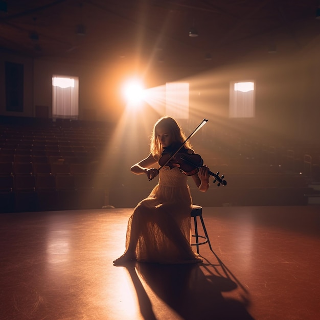 Uma linda jovem tocando violino com intensidade extasiada