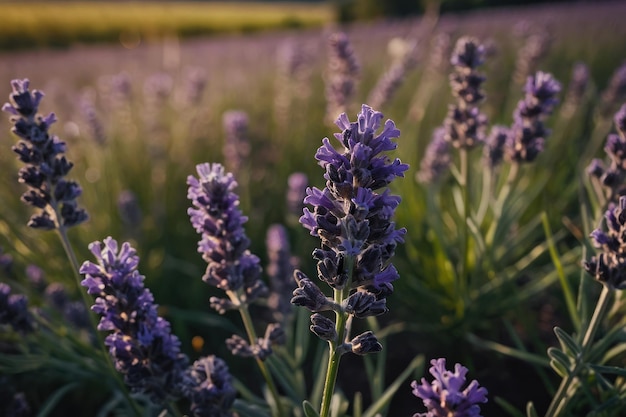 uma linda lavanda em flor crescendo no campo