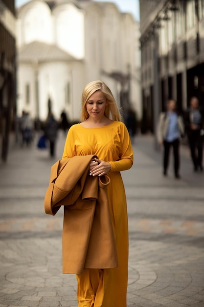 Uma linda mulher andando na rua